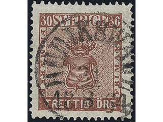 Sweden. Facit 11b used, 30 öre red-brown. EXCELLENT cancellation HUDIKSVALL 31.8.1864. …