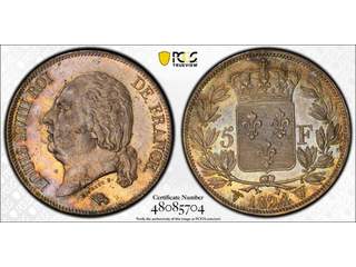 Frankrike Louis XVIII (1814-1824) 5 francs 1824 W, AU/UNC, PCGS MS61