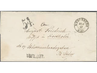 Sweden. Lösenförsändelser. Postage due marks OBETALDT and 54 on unpaid cover sent from …