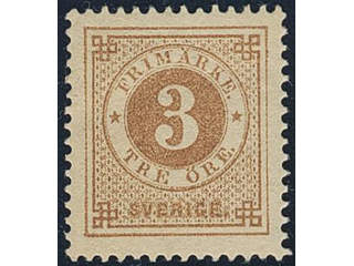 Sweden. Facit 28h ★, 3 öre yellowish orange-brown, calendered or soft paper. SEK 1100