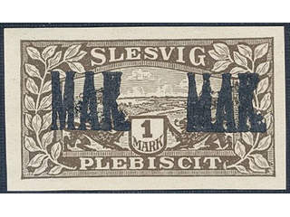 Denmark Schleswig. Facit 11 or Scott 11 (★) , 1920 Lion and Landscape 1 Mark brown …