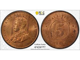 Mauritius George V (1910-1936) 5 cents 1917, UNC, PCGS MS64 RD