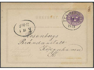 Sweden. Facit bKe2. DENMARK. Danish cancellation FRA SVERIGE 11.1.1878 on postcard 6 öre …