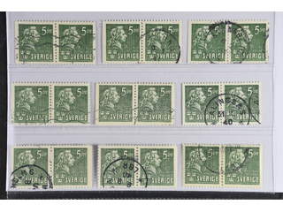 Sweden. Facit 324BB/BC/CB used , 1940 Carl Michael Bellman 5 öre green, pair 3+4 and 4+3 …