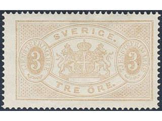 Sweden. Official Facit Tj1b ★, 3 öre yellowish orange-brown, perf 14. Very fine and …