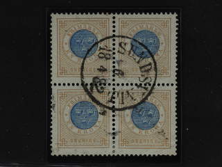 Sweden. Facit 38c used , 1 Krona orange-brown/blue in block of four. Slightly short …