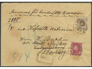 Sweden. Facit 45, 47, M county. W. WENNENHÖG 29.5.1891. Insured cover franked with 10+30 …