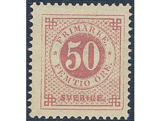 Sweden. Facit 36h ★, 50 öre carmine-rose on calendered paper. Very fine and fresh copy. …