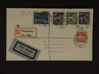 Sweden. Air mail cover Facit 143E, 145A, 181, 231 , 5+3x10+20 öre on beautiful …