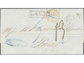 Sweden. Foreign-related cover. France. Unpaid letter sent from GÖTHEBORG 11.1.1854 PARIS …