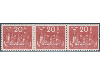 Sweden. Facit 199 ★★ , 20 öre red in very fine strip of three. SEK 720+