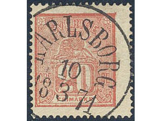 Sweden. Facit 16 used , 20 öre red. Superb cancellation KARLSBORG 10.3.1871.