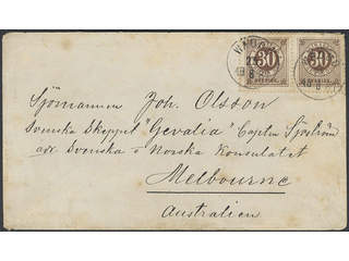 Sweden. Facit 47c cover , 2x30 öre on cover sent from WÄDDÖ 25.8.1887 to Victoria. …