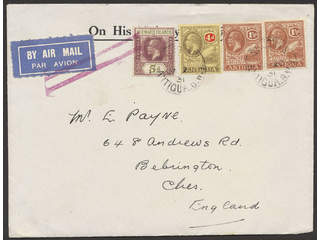 Antigua. Nice letter (1931) intended for air mail but sent by surface mail. On the …