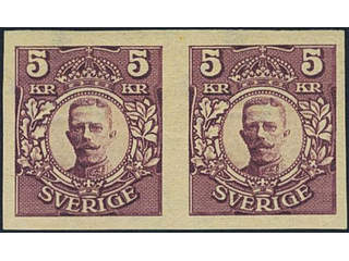 Sweden. Facit 78v1 ★, 5 Kr carmine, watermark crown, imperf PAIR.