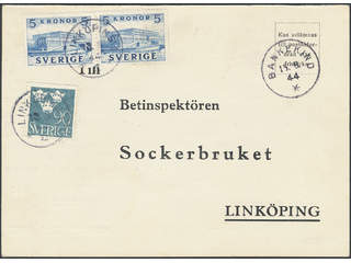 Sweden. Facit 332CB, etc. on cover, 1941 The Royal Castle 5 Kr pair 4+3, plus 90 öre, as …