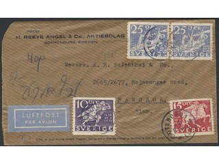 Sweden. Facit 247, 248, 250 on air mail cover, 10+15+2x25 öre on air mail cover sent …
