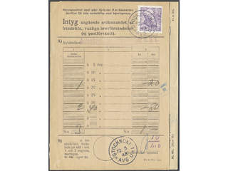 Sweden. Facit 273A cover , 10 öre on certificate of posting, with corresponding receipt. …