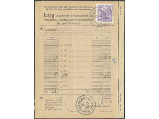 Sweden. Facit 273A cover, 10 öre on certificate of posting, with corresponding receipt. …