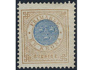 Sweden. Facit 38a ★, 1 Krona orange-brown/blue. One somewhat short perf. Small owner …