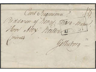 Sweden. E county. NORRKÖPING 29.10.1851, rectangular postmark. Type 6 on letter sent to …