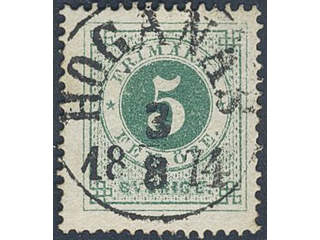 Sweden. Facit 19d used , 5 öre blue-green. EXCELLENT cancellation HÖGANÄS 3.8.1874. A …