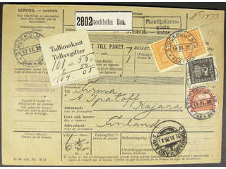 Sweden. Facit 168, 171, 194 cover , 2x1 kr + 115+120 öre on address card for parcel sent …