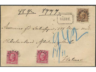 Sweden. Facit 54d (x2), 58a1 on cover, Oscar II 10 öre rose carmine in two copies and 30 …