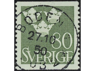 Sweden. Facit 290 used , 1948 Three Crowns 80 öre olive-green. EXCELLENT cancellation …