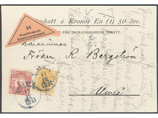 Sweden. Facit 72, 82 cover , 2+10 öre on local cash on delivery printed matter cancelled …