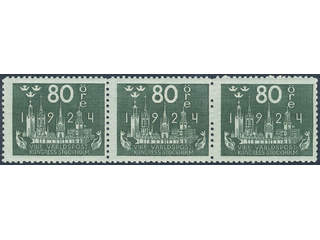 Sweden. Facit 207 ★★ , 80 öre blue-green in strip of three. SEK 2100+