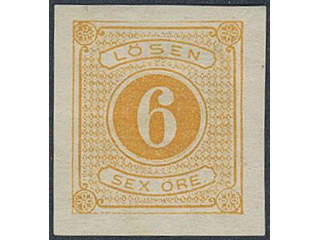 Sweden. Postage due Facit L14v1 ★, 6 öre yellow imperf. Superb margins. Slightly thin.