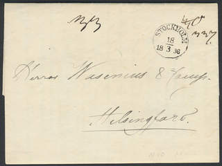 Sweden. Foreign-related cover. Finland. Folded letter sent from STOCKHOLM 18.3.1836 to …