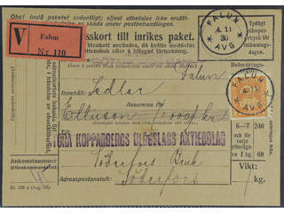 Sweden. Facit 168 cover , 1 kr on address card for insured parcel sent from FALUN …