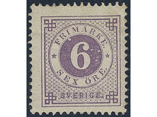 Sweden, Sverige, Sverige, Sverige. Facit 31j ★, 6 öre bluish lilac on calendered paper. …