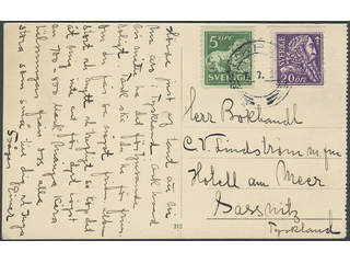 Sweden. Facit 153, 140A cover , 5+20 öre on picture postcard (Tranås) sent from PKP 1x …