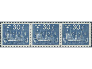 Sweden. Facit 201 ★★ , 30 öre blue in very fine strip of three. SEK 900+