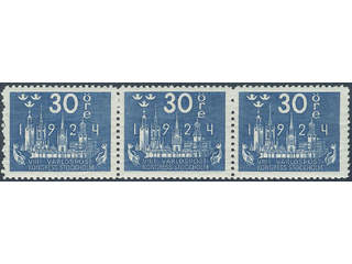 Sweden. Facit 201 ★★ , 30 öre blue in very fine strip of three. SEK 900+