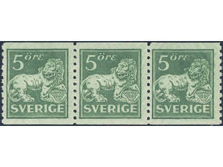 Sweden. Facit 140Accx ★★ , 5 öre bluish green, type I, perf on two sides with vm lines, …