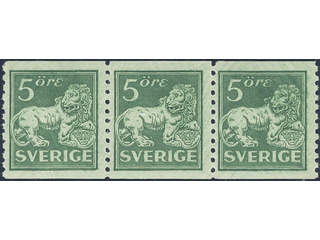 Sweden. Facit 140Accx ★★, 5 öre bluish green, type I, perf. on two sides with vm lines, …