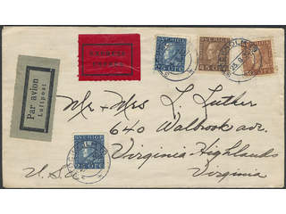 Sweden. Air mail cover Facit 191, 183, 186 , 2x25+30+45 öre on special delivery air mail …