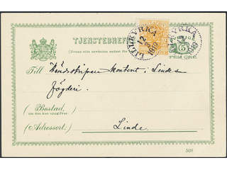 Sweden. Postal stationery, official postcard Facit TjbK7, Tj41 , Postcard 5 öre …