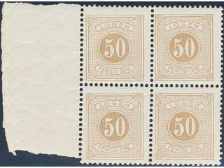 Sweden. Postage due Facit L19 ★★ , 50 öre brown, perf 13 in very fine block of four with …