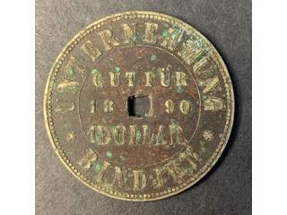 Nederländska Ostindien Bindjen 1 dollar 1890, VF korroderad