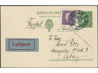 Sweden. Facit 175A, bKe23 on air mail cover, 15 öre on postcard 10 öre sent from …