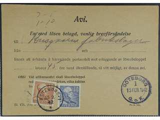 Sweden. Facit 275, 279 cover , 15+30 öre as postage due on postal form No. 171 cancelled …