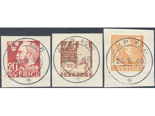 Sweden. ÅXP 126 25,8,48, steamship mail postmark. Three ex on pieces.