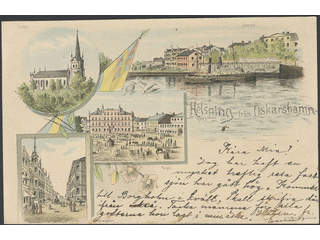 Sweden. Postcard Facit 52 , Gruss Aus. Oskarshamn, "Helsning från", used card sent from …