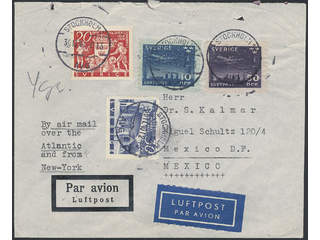 Sweden. Air mail cover Facit 231, 232, 263, 264 , 10+20+30+50 öre on air mail cover sent …