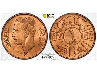 Irak Ghazi I (1933-1939) 1 fils 1938, UNC, PCGS MS64 RD